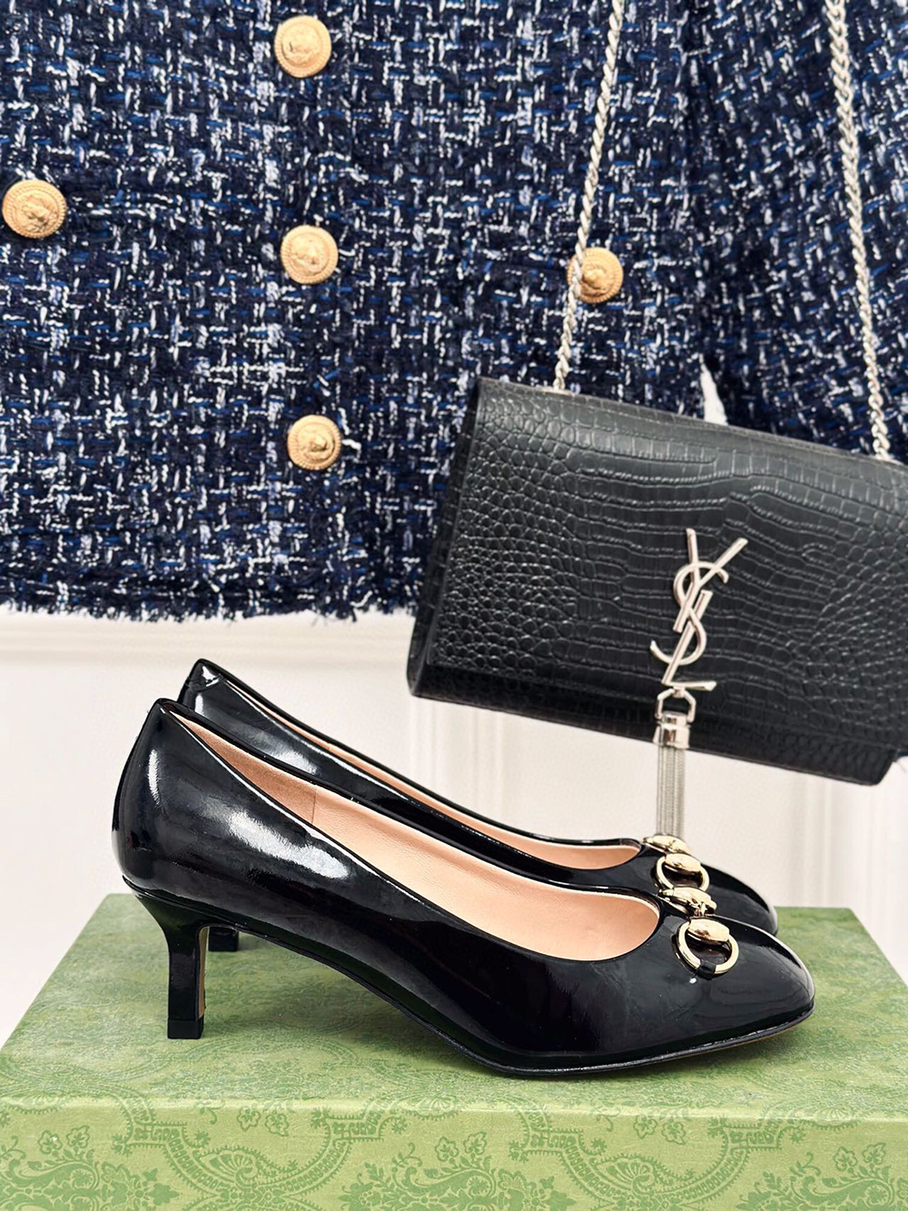 Gucci Horsebit Black Patent Leather Pointed Heels