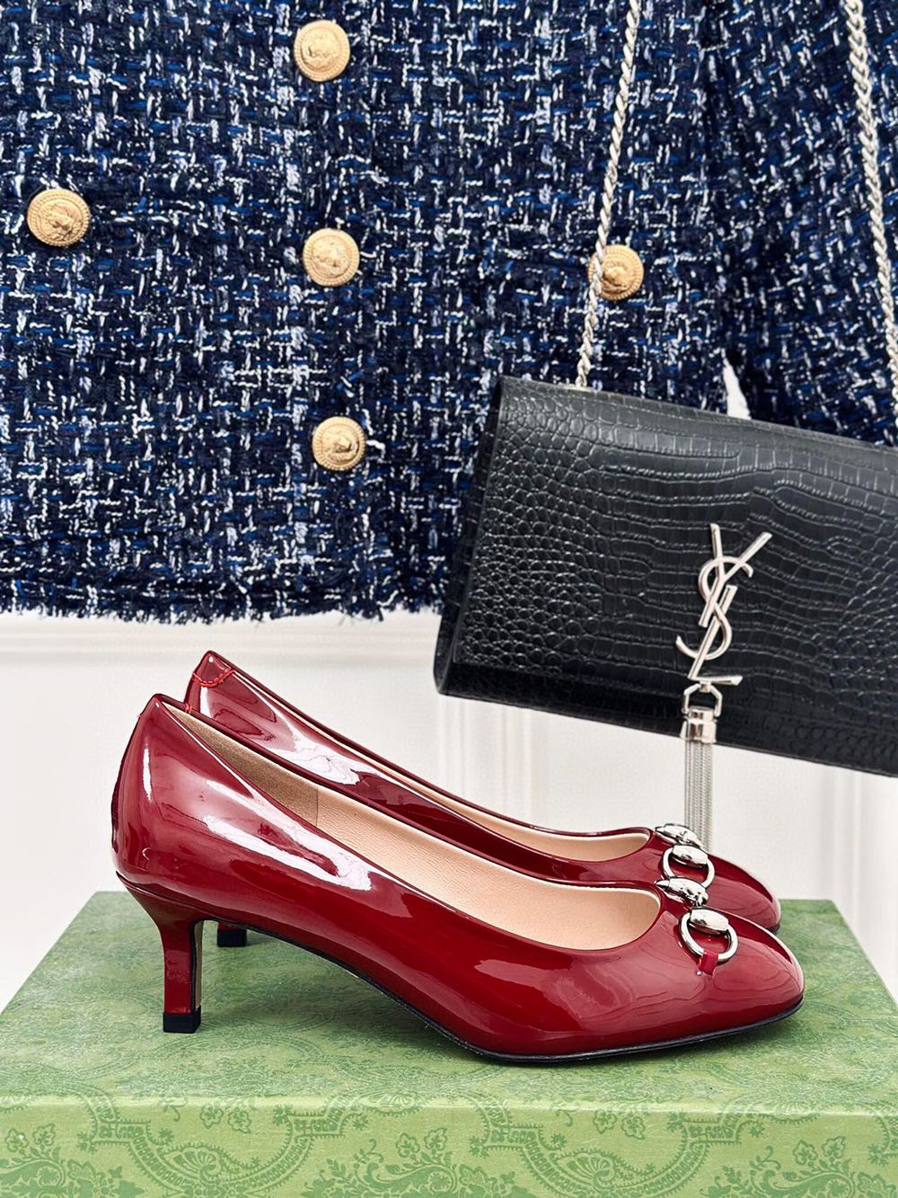 Gucci Horsebit Black Patent Leather Pointed Heels