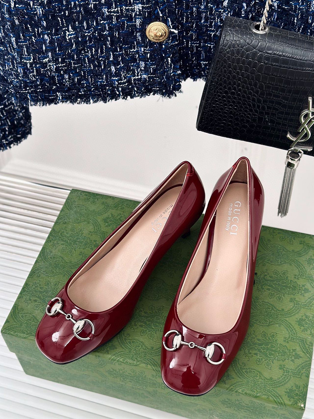 Gucci Horsebit Black Patent Leather Pointed Heels