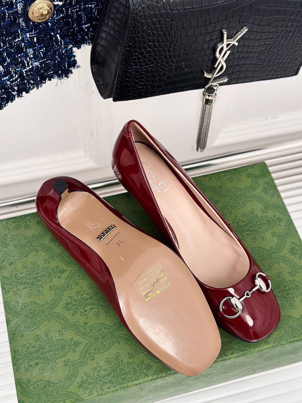 Gucci Horsebit Black Patent Leather Pointed Heels
