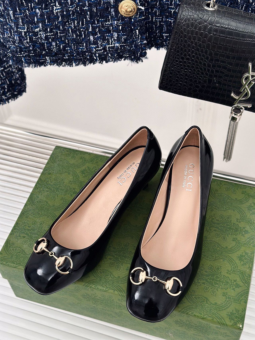 Gucci Horsebit Black Patent Leather Pointed Heels