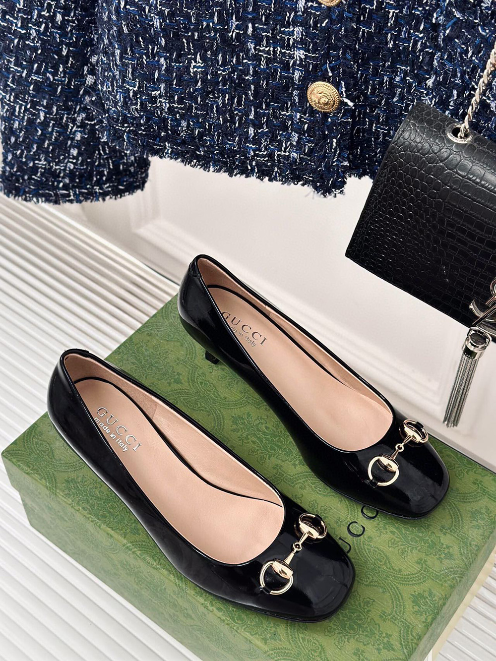 Gucci Horsebit Black Patent Leather Pointed Heels