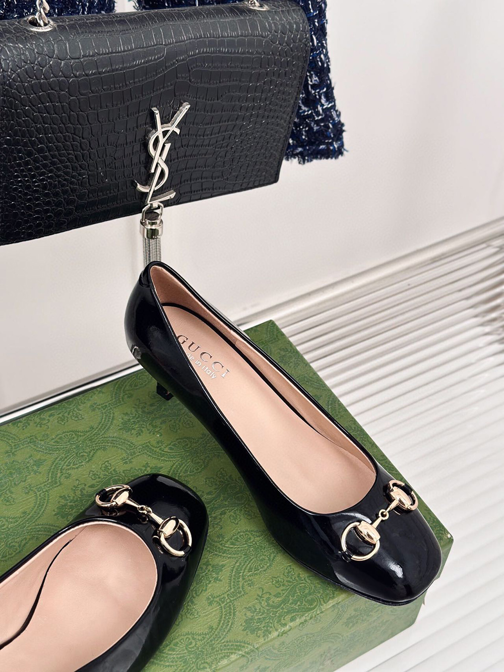 Gucci Horsebit Black Patent Leather Pointed Heels