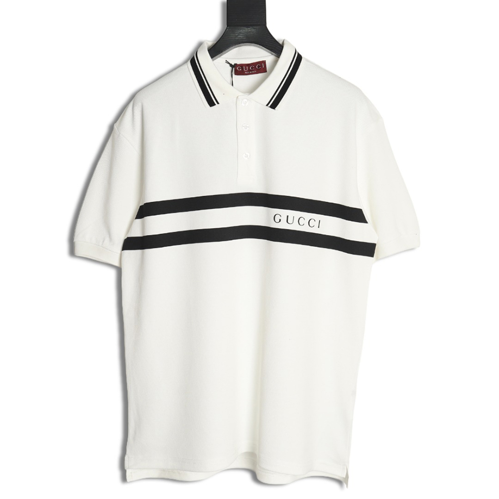 Gucci striped printed lettering short-sleeved polo shirt