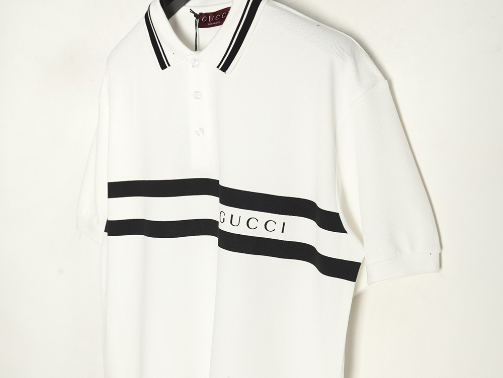 Gucci striped printed lettering short-sleeved polo shirt