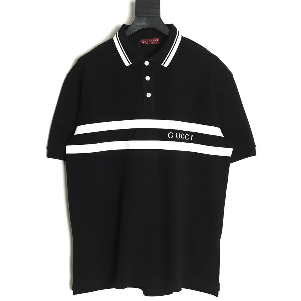 Gucci striped printed lettering short-sleeved polo shirt TSK1