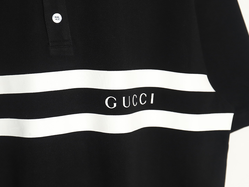 Gucci striped printed lettering short-sleeved polo shirt TSK1