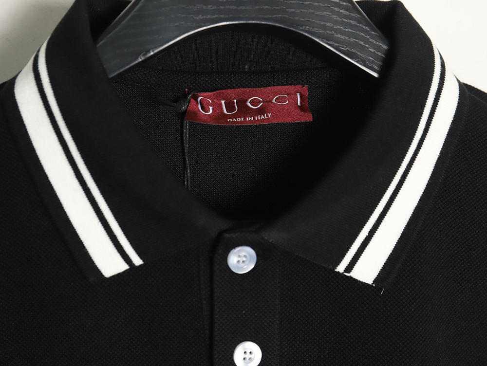 Gucci striped printed lettering short-sleeved polo shirt TSK1
