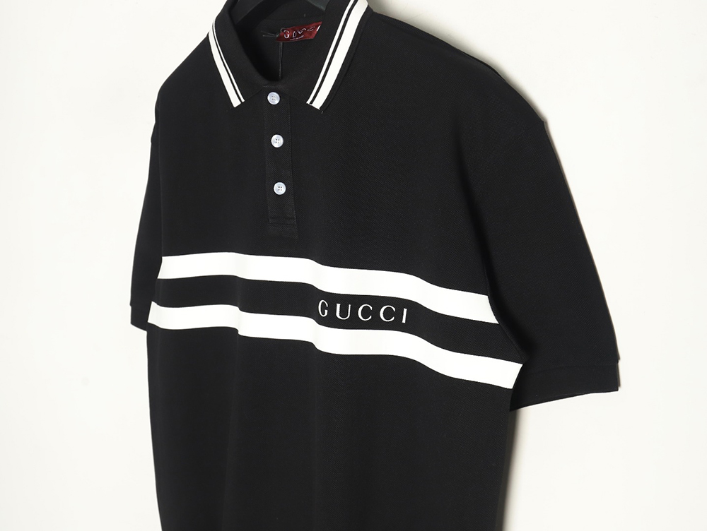 Gucci striped printed lettering short-sleeved polo shirt TSK1