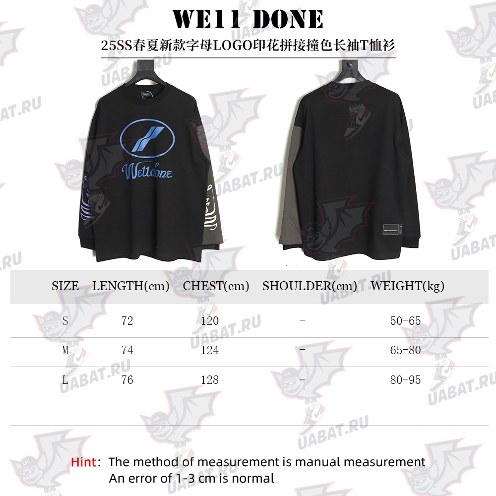 We11 Done Logo Printed Stitching Contrast Color Long Sleeve T-shirt TSK1