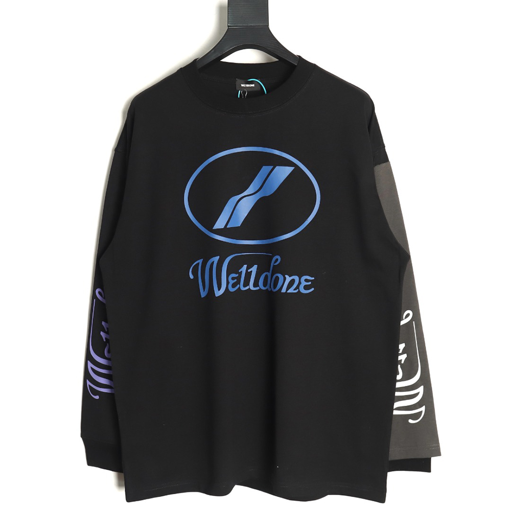 We11 Done Logo Printed Stitching Contrast Color Long Sleeve T-shirt TSK1