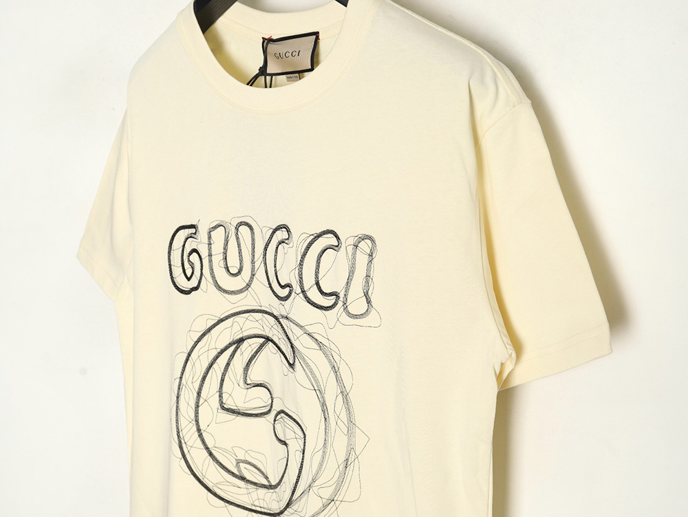 Gucci lines embroidery letters logo short sleeves