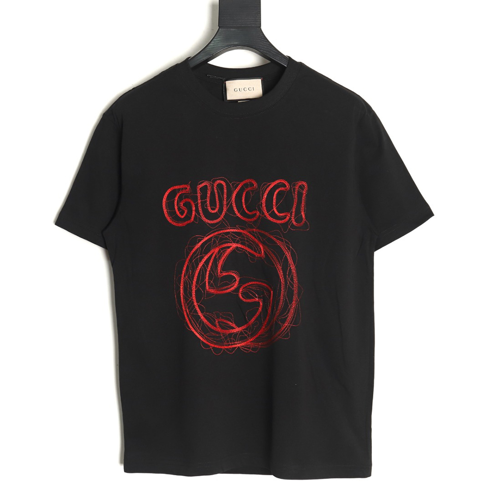 Gucci lines embroidery letters logo short sleeves TSK1