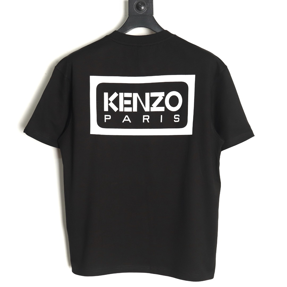 Kenzo black label white embroidered letter short sleeve T-shirt