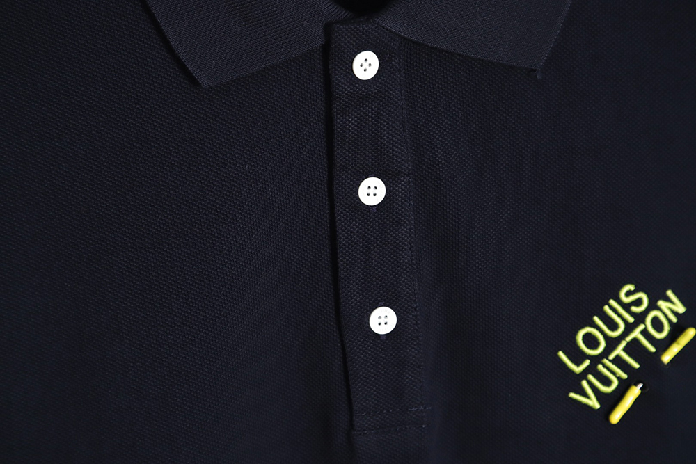 Louis Vuitton pin embroidered short-sleeved polo shirt navy blue