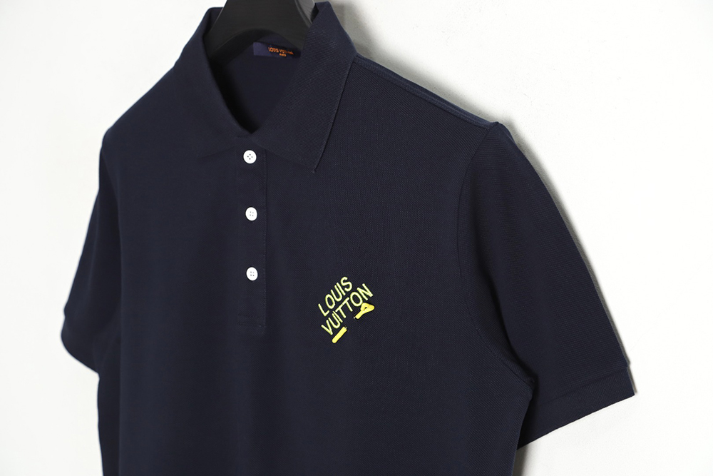 Louis Vuitton pin embroidered short-sleeved polo shirt navy blue