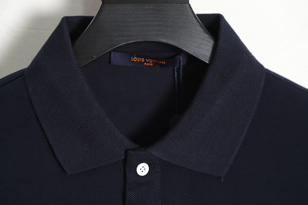 Louis Vuitton pin embroidered short-sleeved polo shirt navy blue