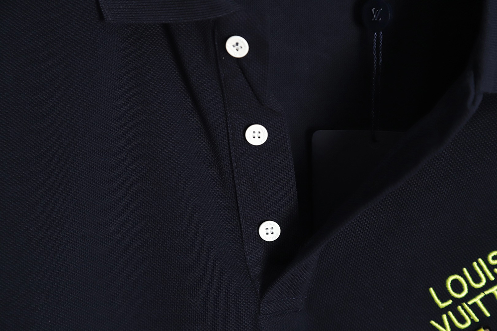 Louis Vuitton pin embroidered short-sleeved polo shirt navy blue