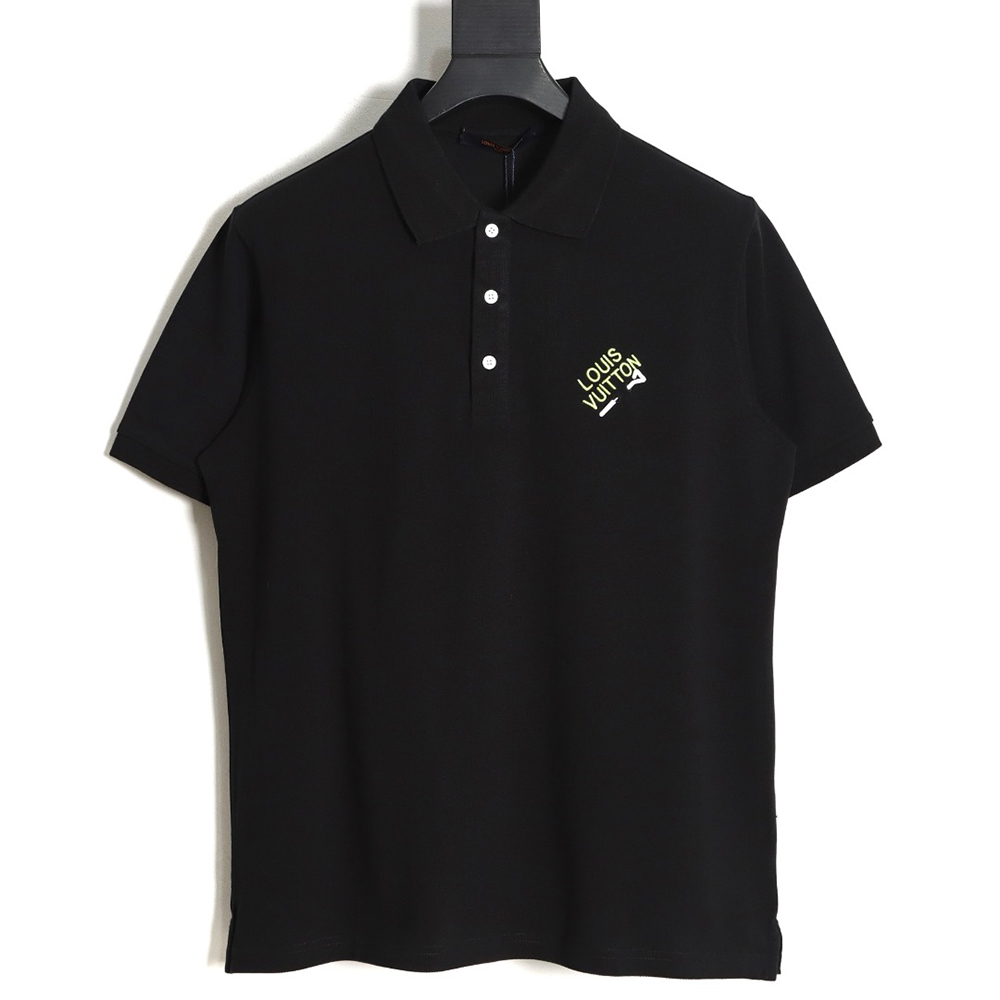 Louis Vuitton pin embroidered short-sleeved polo shirt black