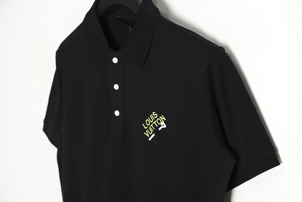 Louis Vuitton pin embroidered short-sleeved polo shirt black