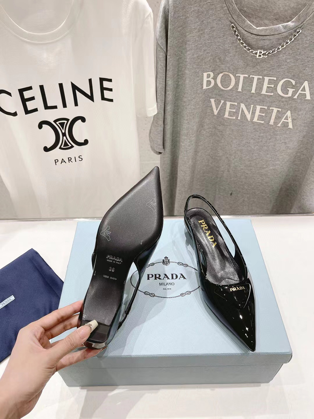 Prada Patent Leather Slingback Flats