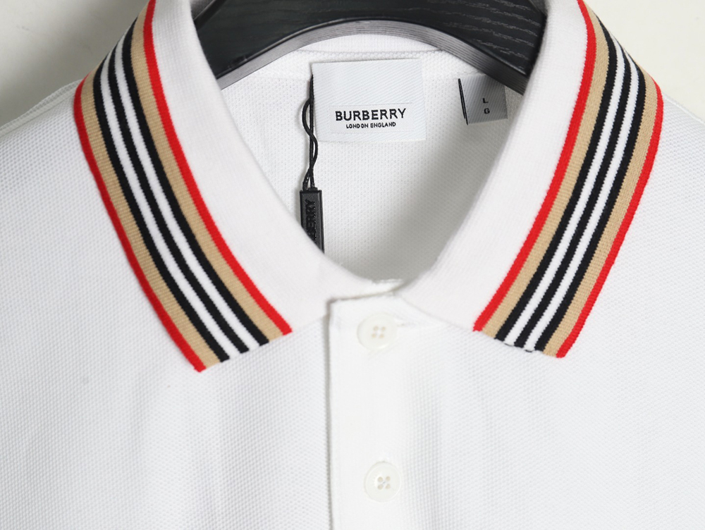 Burberry Classic Collar Stripe Logo Embroidered Short Sleeve Polo Shirt