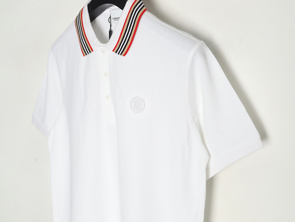 Burberry Classic Collar Stripe Logo Embroidered Short Sleeve Polo Shirt