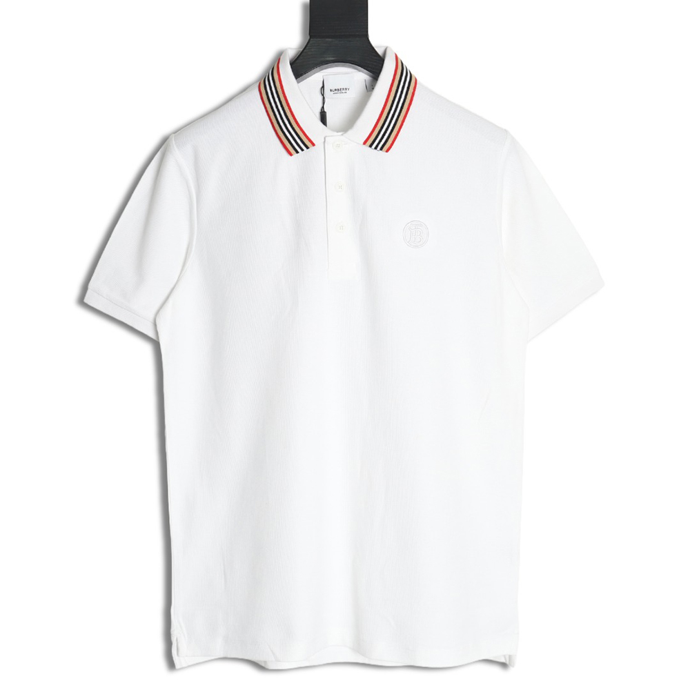 Burberry Classic Collar Stripe Logo Embroidered Short Sleeve Polo Shirt