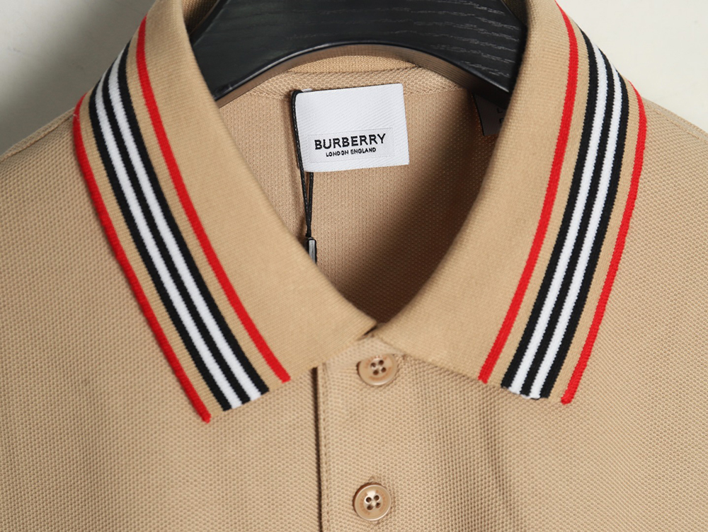 Burberry Classic Collar Stripe Logo Embroidered Short Sleeve Polo Shirt TSK1