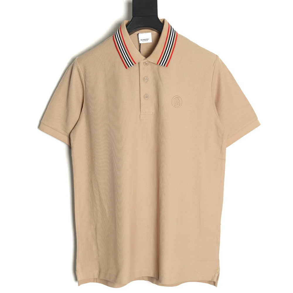 Burberry Classic Collar Stripe Logo Embroidered Short Sleeve Polo Shirt TSK1