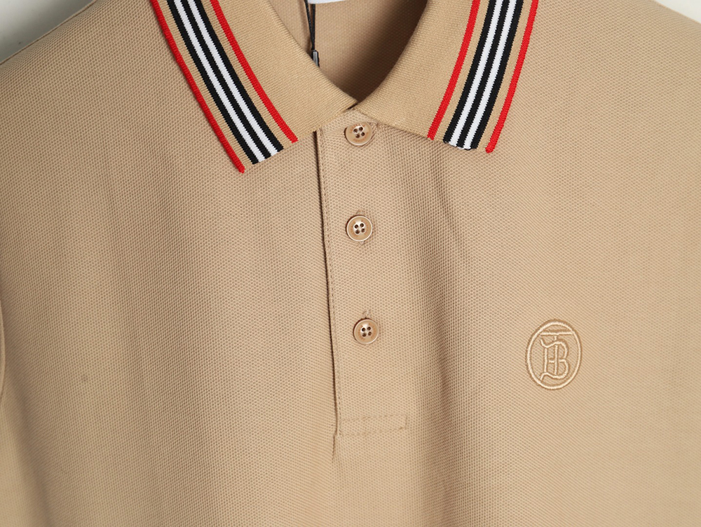 Burberry Classic Collar Stripe Logo Embroidered Short Sleeve Polo Shirt TSK1