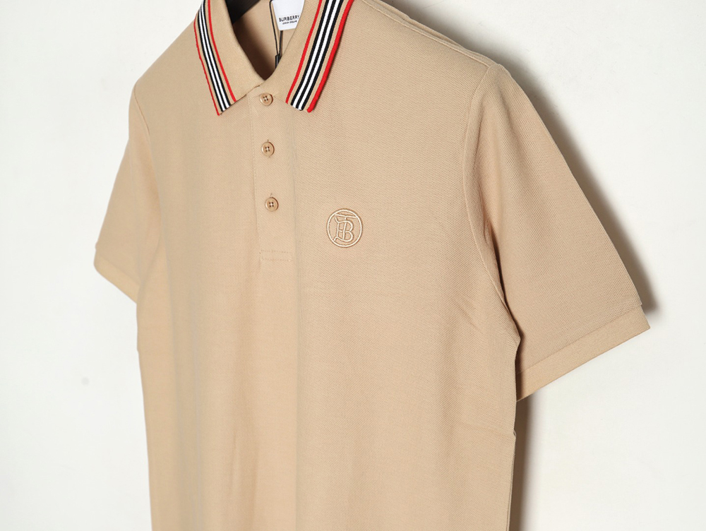 Burberry Classic Collar Stripe Logo Embroidered Short Sleeve Polo Shirt TSK1