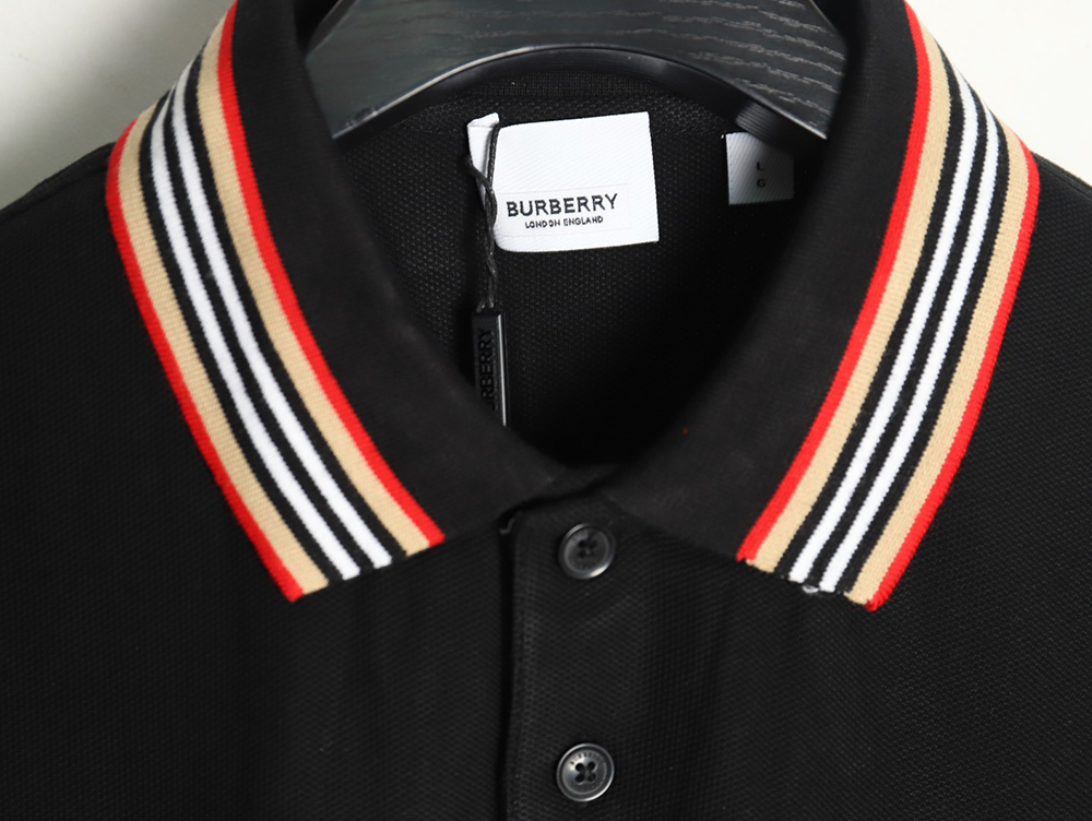 Burberry Classic Collar Stripe Logo Embroidered Short Sleeve Polo Shirt TSK2