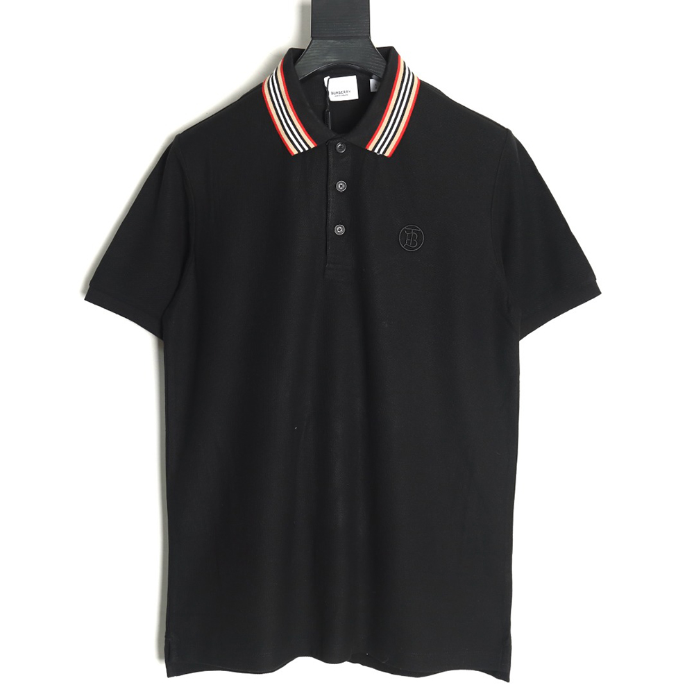 Burberry Classic Collar Stripe Logo Embroidered Short Sleeve Polo Shirt TSK2