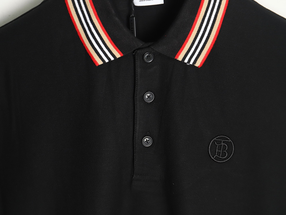 Burberry Classic Collar Stripe Logo Embroidered Short Sleeve Polo Shirt TSK2