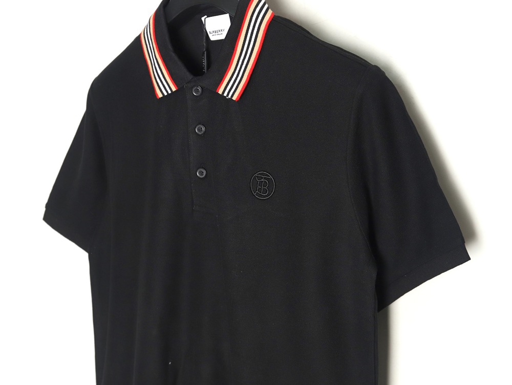 Burberry Classic Collar Stripe Logo Embroidered Short Sleeve Polo Shirt TSK2