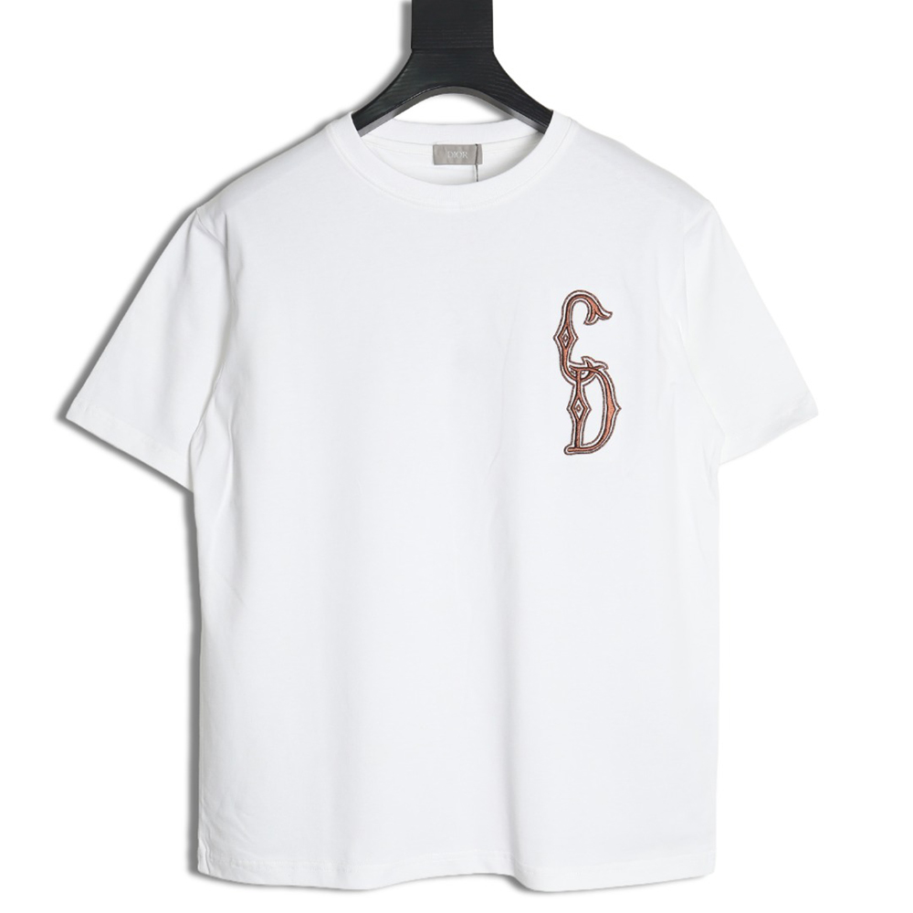 Dior gold thread embroidered CD short sleeve