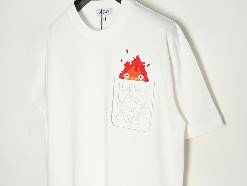 Loewe & Hals Moving Castle Joint Pocket Flame Embroidered Short Sleeve T-shirt