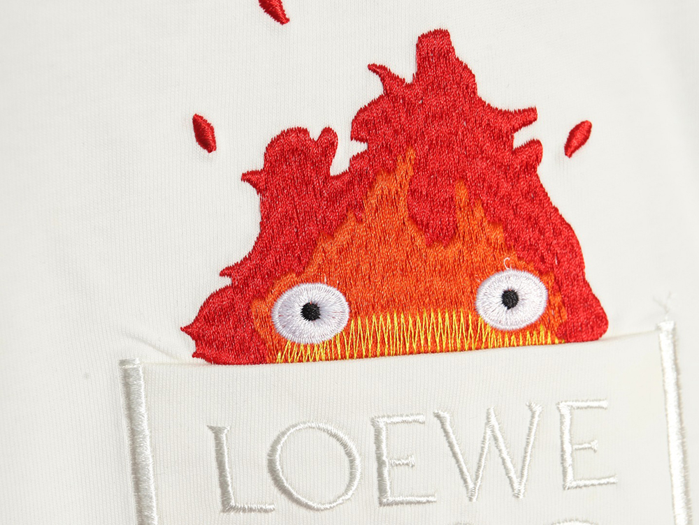 Loewe & Hals Moving Castle Joint Pocket Flame Embroidered Short Sleeve T-shirt