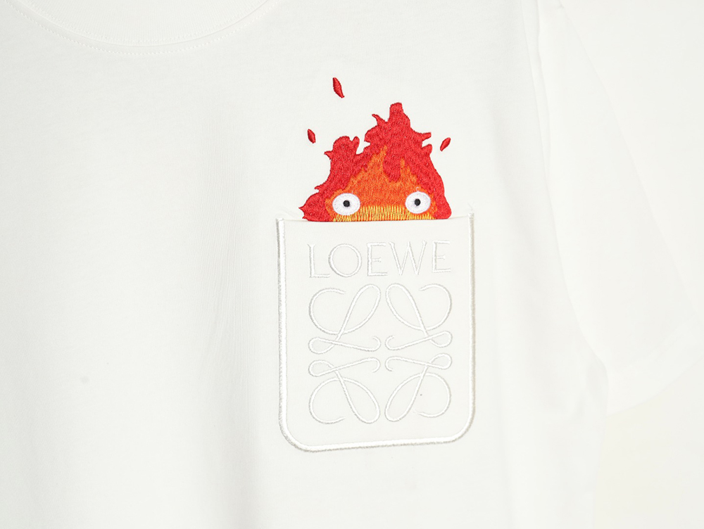 Loewe & Hals Moving Castle Joint Pocket Flame Embroidered Short Sleeve T-shirt