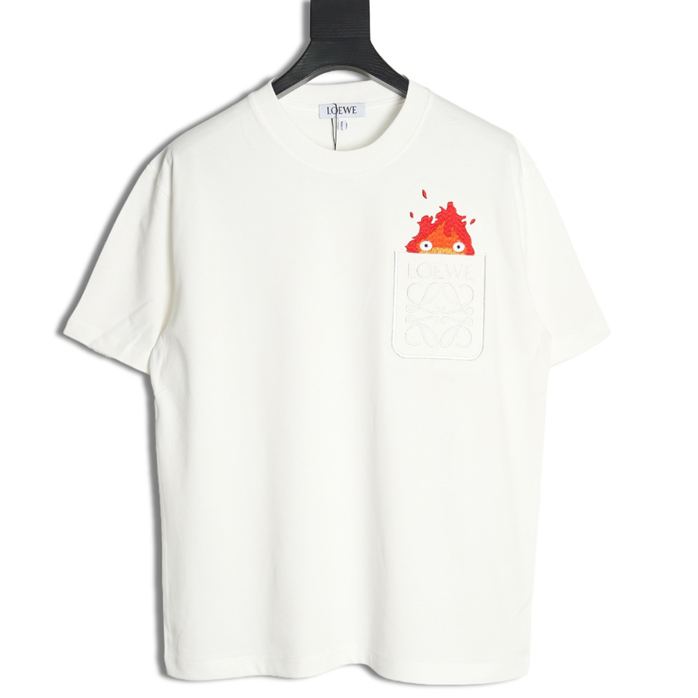 Loewe & Hals Moving Castle Joint Pocket Flame Embroidered Short Sleeve T-shirt