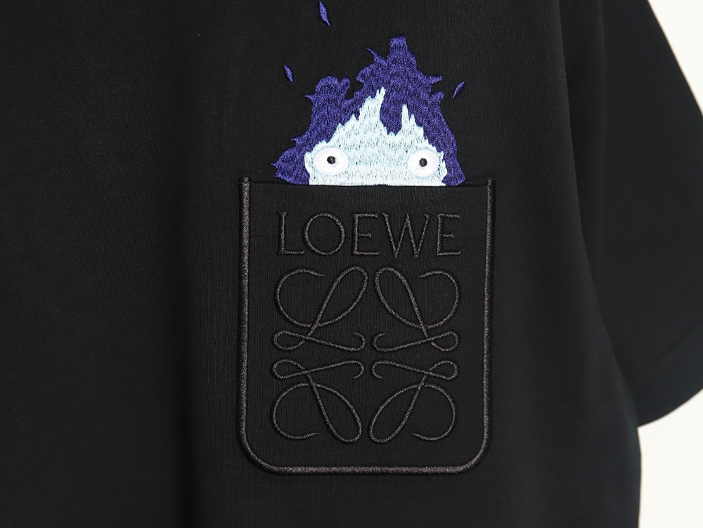 Loewe & Hals Moving Castle Joint Pocket Flame Embroidered Short Sleeve T-shirt TSK1