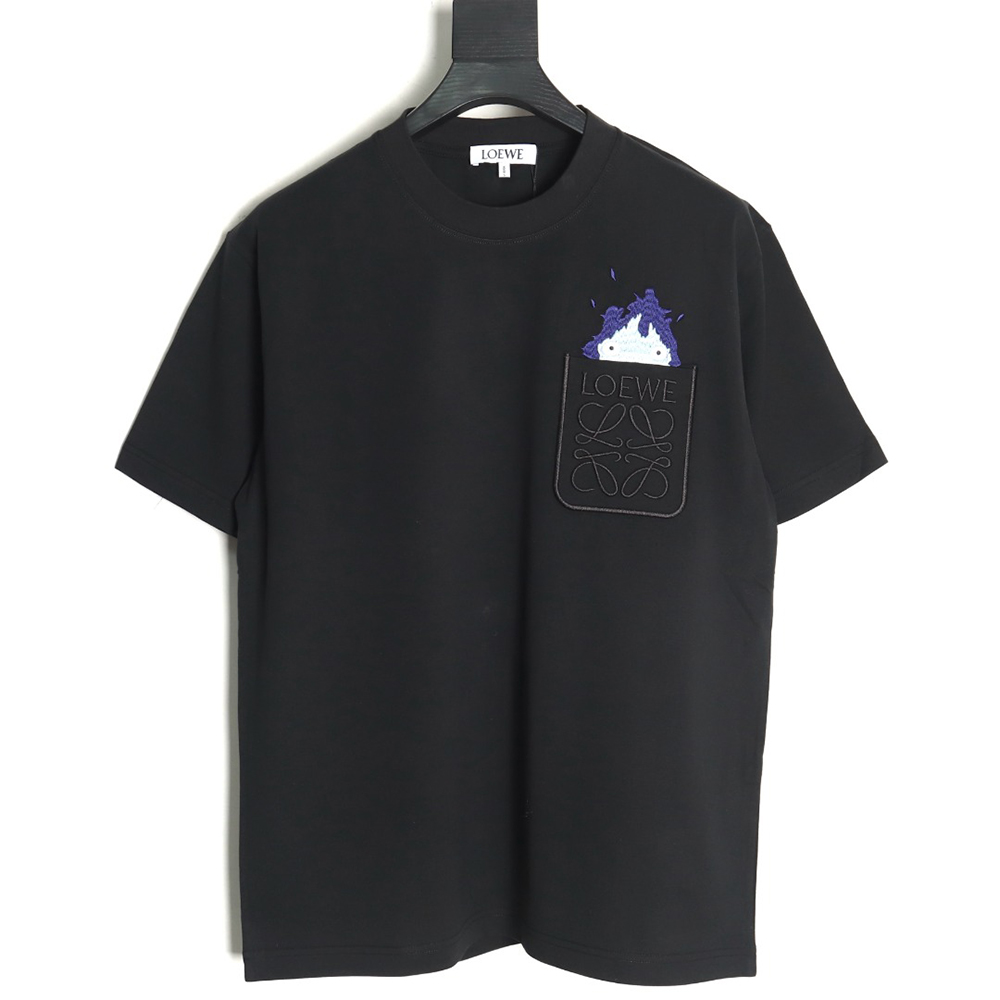 Loewe & Hals Moving Castle Joint Pocket Flame Embroidered Short Sleeve T-shirt TSK1