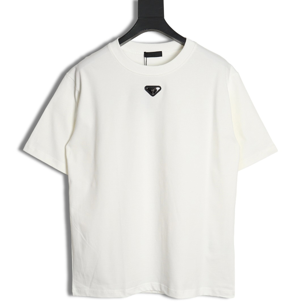 Prada Neckline Metal Triangle Logo Short Sleeve T-Shirt