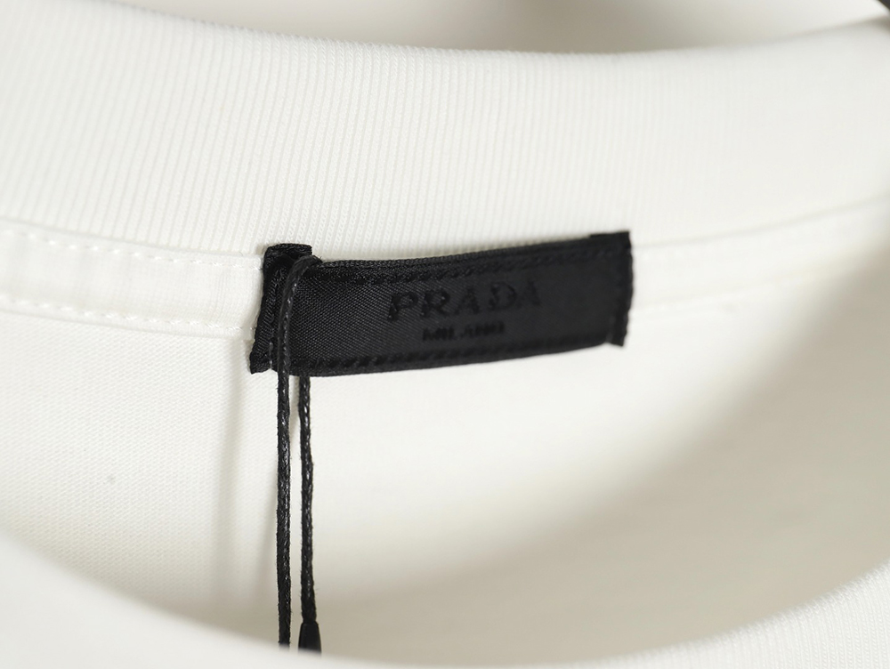 Prada Neckline Metal Triangle Logo Short Sleeve T-Shirt