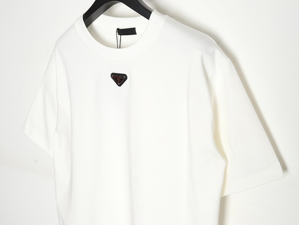 Prada Neckline Metal Triangle Logo Short Sleeve T-Shirt