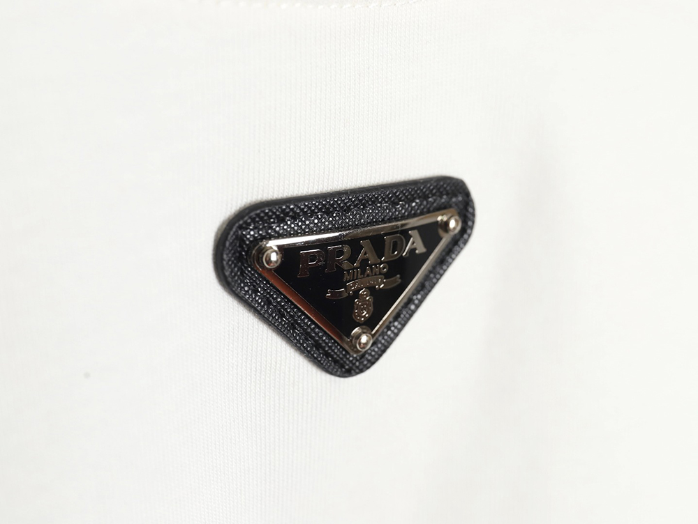 Prada Neckline Metal Triangle Logo Short Sleeve T-Shirt