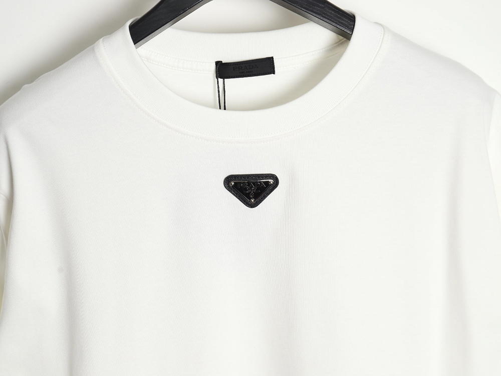 Prada Neckline Metal Triangle Logo Short Sleeve T-Shirt