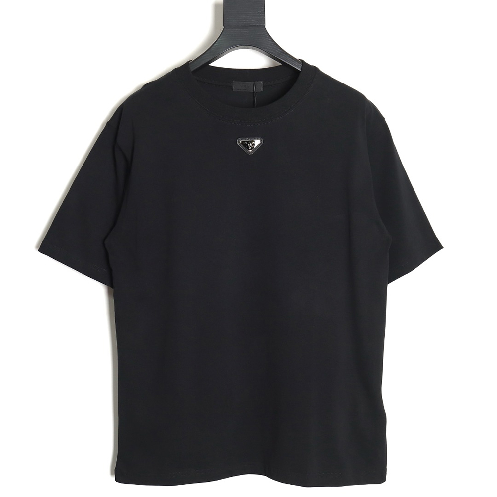 Prada Neckline Metal Triangle Logo Short Sleeve T-Shirt TSK1