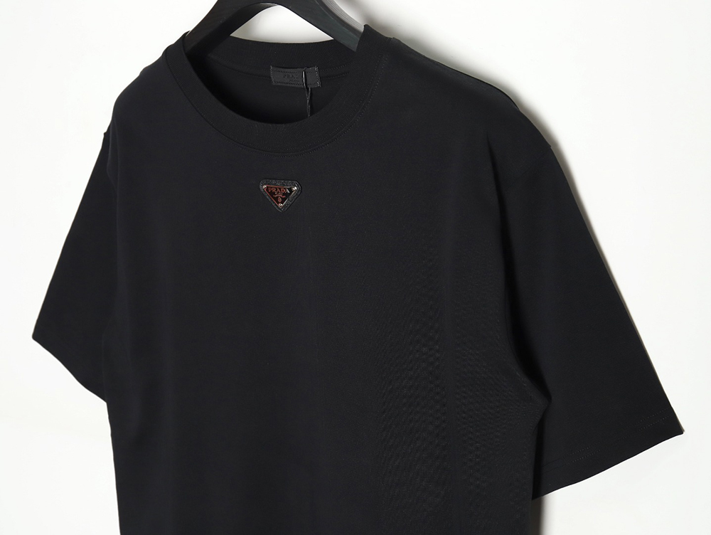 Prada Neckline Metal Triangle Logo Short Sleeve T-Shirt TSK1
